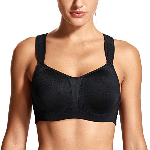 DELIMIRA Mujer Sujetador Deportivo Talla Grande de Alto Impacto Copas Moldeadas con Aros Negro 110D