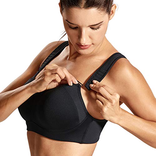 DELIMIRA Mujer Sujetador Deportivo Talla Grande de Alto Impacto Copas Moldeadas con Aros Negro 95C