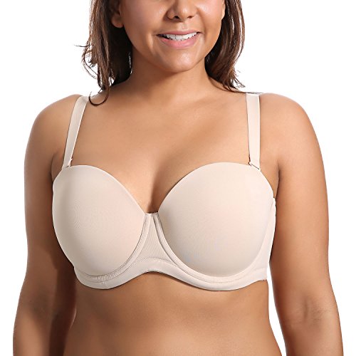 DELIMIRA - Sujetador sin Tirantes Tallas Grandes Push Up de Silicona para Mujer Beige 110E