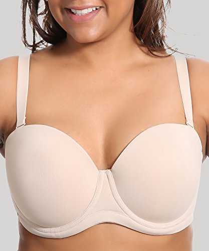 DELIMIRA - Sujetador sin Tirantes Tallas Grandes Push Up de Silicona para Mujer Beige 110E