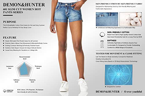 Demon&Hunter 601 Shorts Series Mujer Pantalones Vaqueros Cortos Jeans DH6001(28)