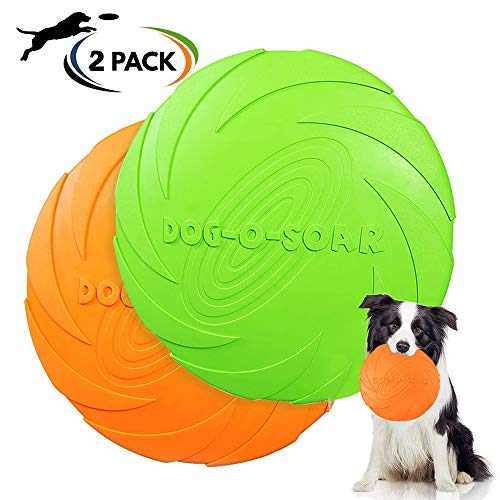 DERU Perros interactivos Frisbee, 2 Pcs Frisbee Perro, Juguete de Disco Volador para Perro, para Adiestramiento de Perros Juguetes de Tiro, Captura y Juego(Naranja,Verde)