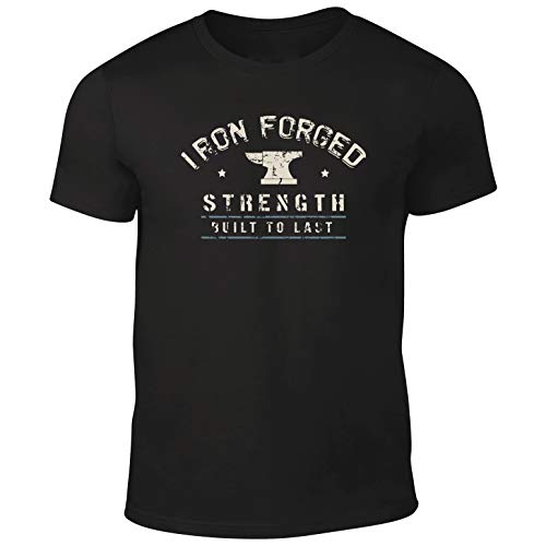 DesignDivil Calidad de Hombre de Hierro Forjado Fuerza Construido para durar de Camisetas. Levantamiento de Pesas Culturismo Gimnasio Entrenamiento. 5 Opciones de tamaño. Negro Negro Large