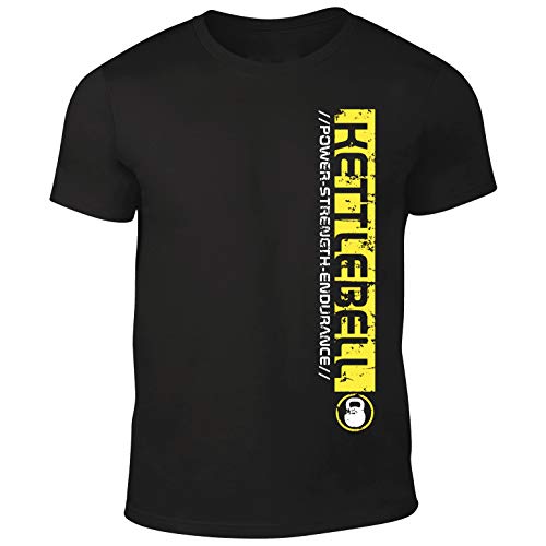 DesignDivil Pro Kettlebell – Camisetas de levantamiento de entrenamiento o casual – 3 opciones de color de impresión Amarillo Impresión amarilla. XL