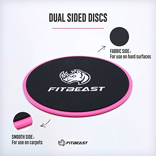 Deslizadores de ejercicio Core FitBeast 2 discos deslizantes de doble cara Mandos deslizantes centrales para alfombras y pisos duros. Núcleos deslizantes para ejercicio abdominal （Rosa）