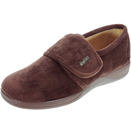 DEVALVERDE 149 Zapatilla Casa Cerrada Velcro Terpel Aterciopelada Pinpel Antideslizante Mujer MARRÓN Talla 40