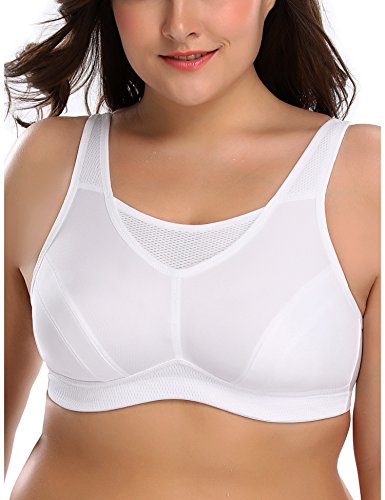 Deyllo - Sujetador deportivo para mujer, sujeción fuerte, tallas grandes Blanco 110D