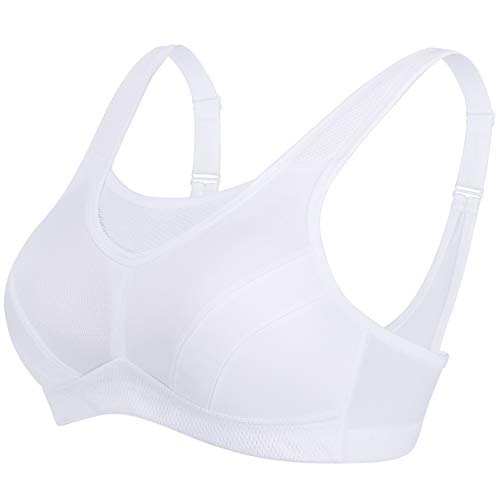 Deyllo - Sujetador deportivo para mujer, sujeción fuerte, tallas grandes Blanco 110D