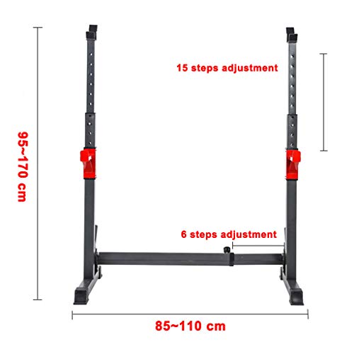 DFANCE Ajustable Barbell Rack Jaula Sentadillas Bodybuilding Banca Press Rack Pesas para Trabajo Pesado Barra Squat Rack Stands Olympic Bar Bench Home Gym Fitness Fitness Squat Stands, Negro