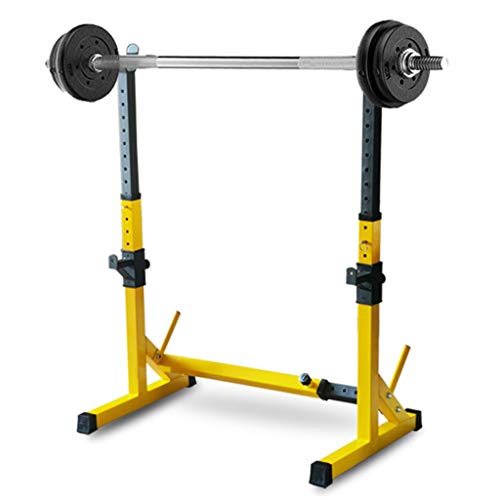 DFANCE Rack de Sentadillas Multifuncional Rack de EnergíA Soportes para Sentadillas Banco Barbell Rack Jaula Sentadillas Ajustable Fortalecimiento del Entrenamiento FíSico Hogar y Gimnasio, Amarillo