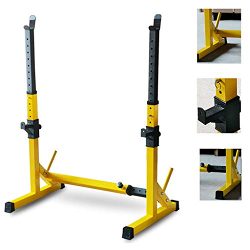 DFANCE Rack de Sentadillas Multifuncional Rack de EnergíA Soportes para Sentadillas Banco Barbell Rack Jaula Sentadillas Ajustable Fortalecimiento del Entrenamiento FíSico Hogar y Gimnasio, Amarillo