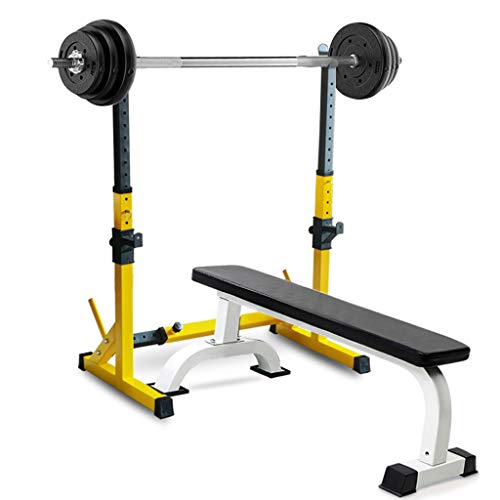 DFANCE Rack de Sentadillas Multifuncional Rack de EnergíA Soportes para Sentadillas Banco Barbell Rack Jaula Sentadillas Ajustable Fortalecimiento del Entrenamiento FíSico Hogar y Gimnasio, Amarillo