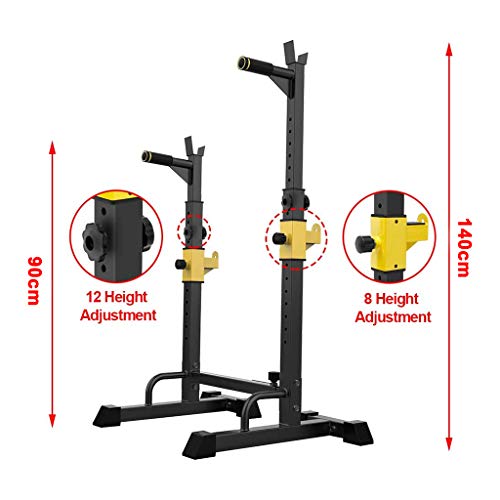 DFANCE Soporte para Sentadillas con Barra Ajustable en Rack 250 kg de Carga MáXima EstacióN de InmersióN Barbell Rack Dip Stand Banca Press Rack Entrenamiento de Fuerza Gimnasio en Casa Fitness