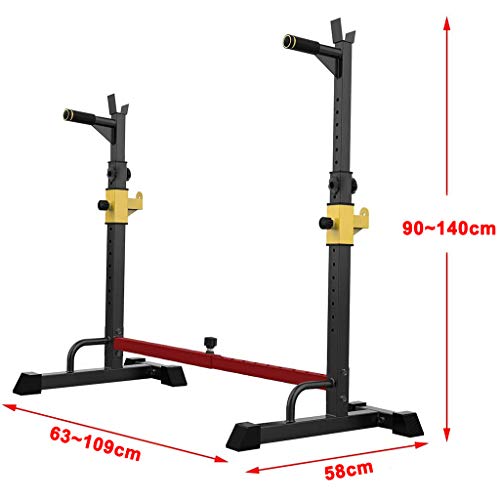 DFANCE Soporte para Sentadillas con Barra Ajustable en Rack 250 kg de Carga MáXima EstacióN de InmersióN Barbell Rack Dip Stand Banca Press Rack Entrenamiento de Fuerza Gimnasio en Casa Fitness