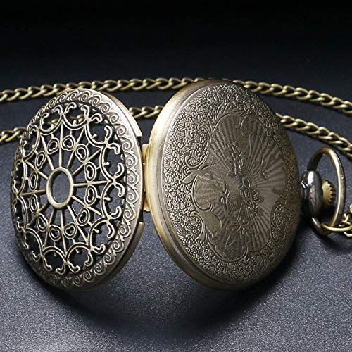 DFGHJK Reloj De Bolsillo con Cadena Bronce Antiguo Vintage Cuarzo Steampunk Reloj De Bolsillo Tela De Araña Hueco Mujeres Hombres Colgante Collar Regalos