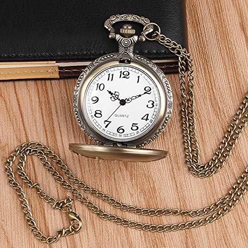 DFGHJK Reloj De Bolsillo con Cadena Classic Castle Building Reloj De Bolsillo De Cuarzo Bronce Collar Antiguo Colgante Cadena Mujeres Hombres Relojes