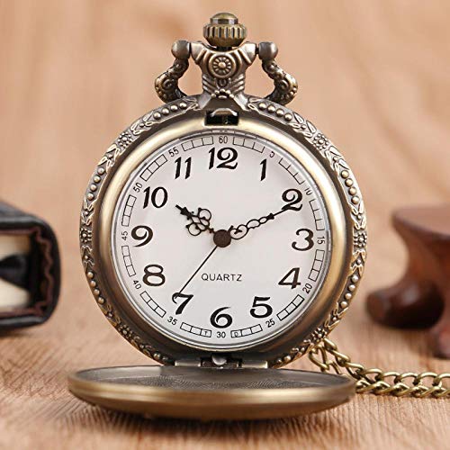 DFGHJK Reloj De Bolsillo con Cadena Classic Castle Building Reloj De Bolsillo De Cuarzo Bronce Collar Antiguo Colgante Cadena Mujeres Hombres Relojes