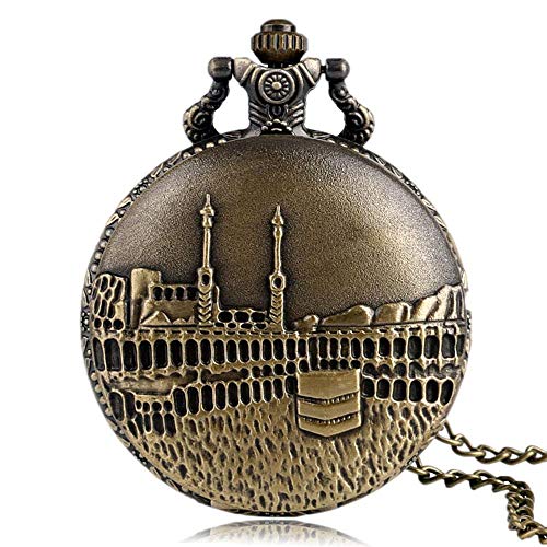 DFGHJK Reloj De Bolsillo con Cadena Classic Castle Building Reloj De Bolsillo De Cuarzo Bronce Collar Antiguo Colgante Cadena Mujeres Hombres Relojes