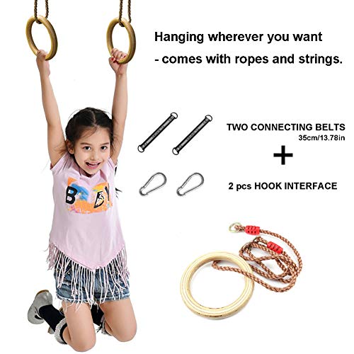 DFGHJKNN Anillos De Gimnasia De Madera,Anillos De Gimnasia para Niños,Anillos De Columpio para Niños,Cuerdas Ajustables,para Columpios Y Columpios De Jardín,Interior Al Aire Libre