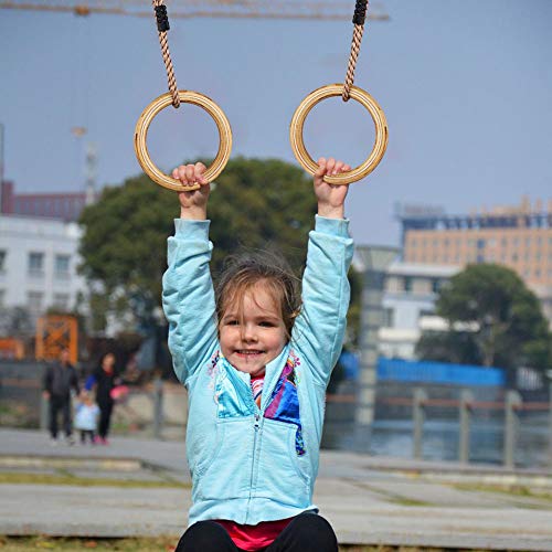 DFGHJKNN Anillos De Gimnasia De Madera,Anillos De Gimnasia para Niños,Anillos De Columpio para Niños,Cuerdas Ajustables,para Columpios Y Columpios De Jardín,Interior Al Aire Libre