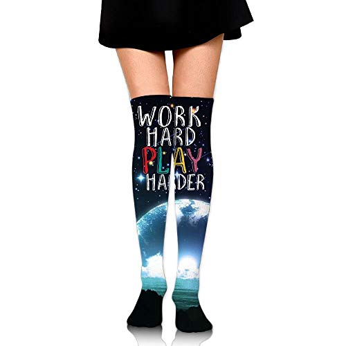 dfjdfjjgfhd Work Hard Play Harder Women's Fashion High Calcetines Stockings Over The Knee