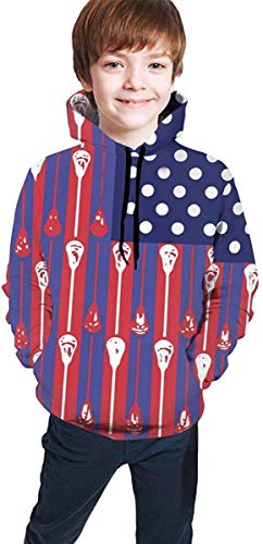 dgfgad Sudadera con Capucha Hooded Youth Sweatshirt Girls' Youth Teen 3D Print Cragie USA Lacrosse Sticks Flag Pullover Hoodies Hooded Sweatshirts Tops Blouse with Pocket