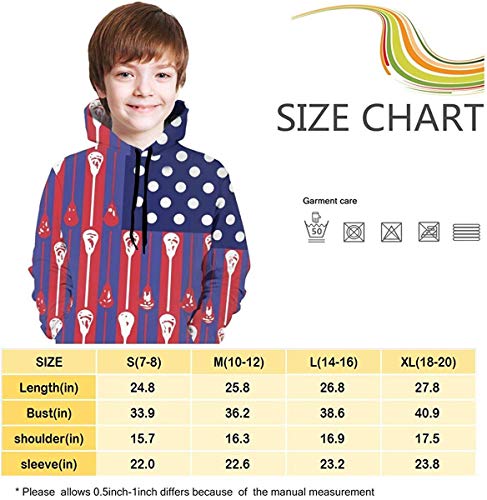 dgfgad Sudadera con Capucha Hooded Youth Sweatshirt Girls' Youth Teen 3D Print Cragie USA Lacrosse Sticks Flag Pullover Hoodies Hooded Sweatshirts Tops Blouse with Pocket
