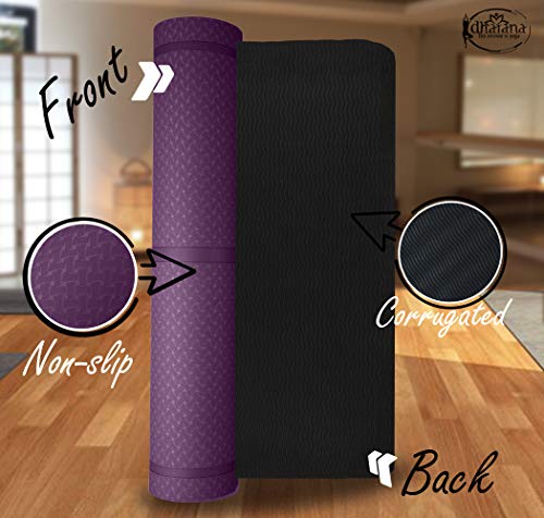 Dharana Esterilla Yoga Mat Antideslizante Profesional- Colchoneta Gruesa para Deportes - Gimnasia Pilates Fitness - Ecológica - Accesorio Correa Tejida de Macramé para Trasportar (Purpura)