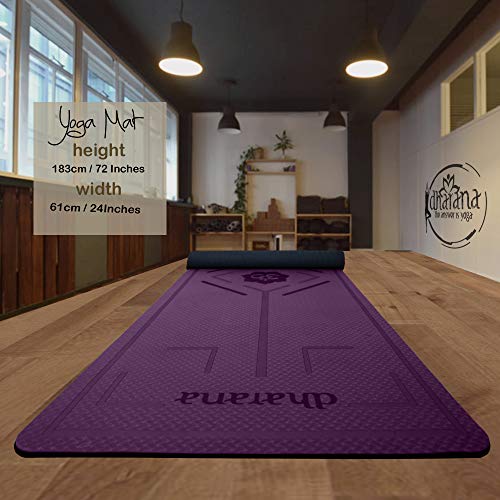 Dharana Esterilla Yoga Mat Antideslizante Profesional- Colchoneta Gruesa para Deportes - Gimnasia Pilates Fitness - Ecológica - Accesorio Correa Tejida de Macramé para Trasportar (Purpura)