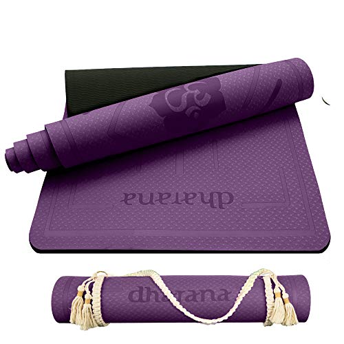 Dharana Esterilla Yoga Mat Antideslizante Profesional- Colchoneta Gruesa para Deportes - Gimnasia Pilates Fitness - Ecológica - Accesorio Correa Tejida de Macramé para Trasportar (Purpura)