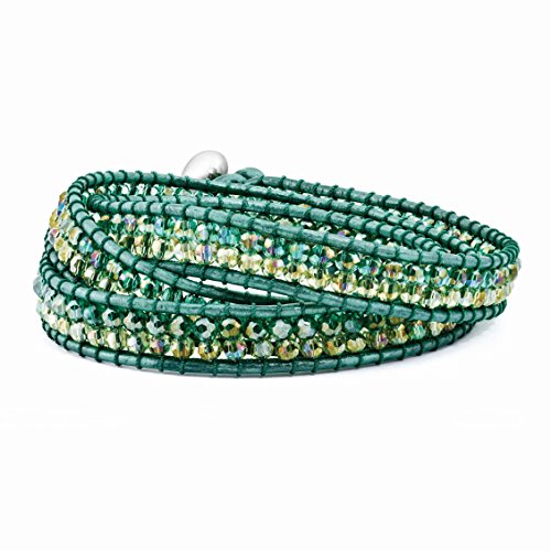 Diamond2Deal - Pulsera multiusos de piel con cuentas de cristal Aurora Borealis