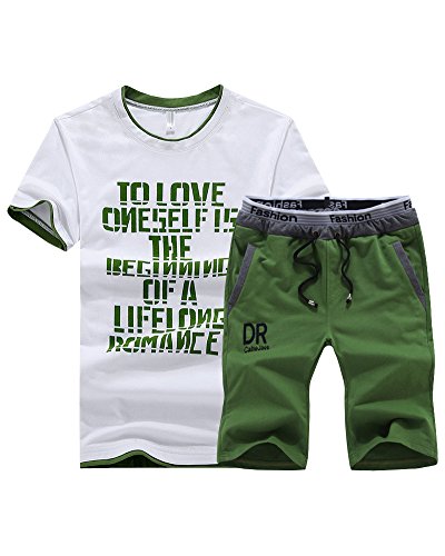 DianShao Hombre Chándal Camiseta Manga Corta Shorts Deportivos Verano Casual 2 Piezas Sets Verde M