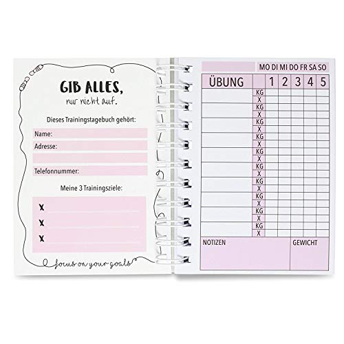 Diario de entrenamiento para mujeres para gimnasio, culturismo y cardio de Cupcakes & Kisses, 200 páginas, resistente y práctico (DIN A6)
