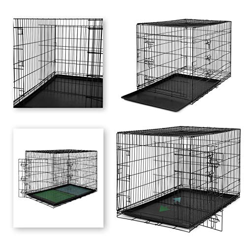 dibea DC00494, jaula de transporte para perros y animales pequeños, caja robusta hecha de alambre fuerte, plegable / con bisagras, 2 puertas, con carcasa inferior, tamaño XXL