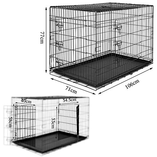 dibea DC00494, jaula de transporte para perros y animales pequeños, caja robusta hecha de alambre fuerte, plegable / con bisagras, 2 puertas, con carcasa inferior, tamaño XXL