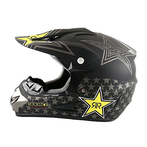 Dightyoho Casco para Motocross, 4pcs Juego de Casco de Moto + Gafas + Guantes de Motocicleta + Mascarilla, para Hombre Mujer, XL 58-59CM (Rockstar)