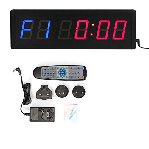 Dígitos LED cuenta atrás intervalo de gimnasio y fitness incluye mando a distancia temporizador cronómetro reloj de pared para clubes deportivos escuelas Tabata 12/24 horas reloj en tiempo real