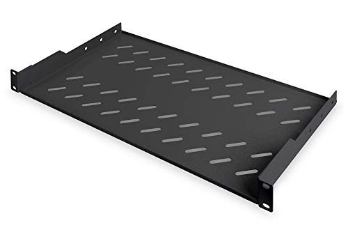 DIGITUS Professional - Estantería para fijación permanente a armarios de 483 mm (19") - DN-19 TRAY-1-SW - Adjunto en frente, carga 15 kg, desde 450 mm profundidad, 1 unidades de altura, color negro