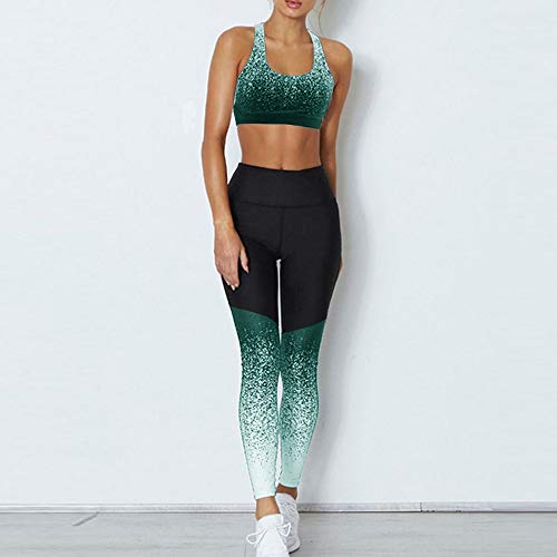 Dihope - Conjunto de ropa de deporte para mujer - 2 piezas, chándal de verano, top ajustado push up, pantalones cortos de deporte, elástico, fitness, jogging, yoga verde 38