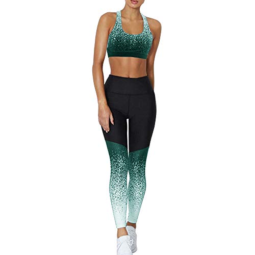 Dihope - Conjunto de ropa de deporte para mujer - 2 piezas, chándal de verano, top ajustado push up, pantalones cortos de deporte, elástico, fitness, jogging, yoga verde 38