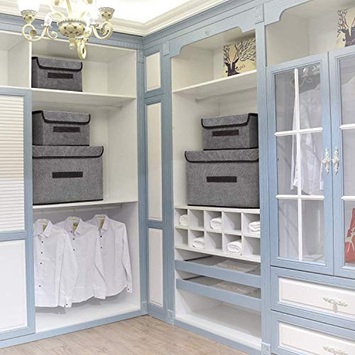 DIMJ Cajas Almacenaje con Tapa, Conjunto de 3 Cajas Organizadoras Plegable, Cubos de Almacenamiento con Asa, Organizadores de Contenedore para Ropa Juguetes Libros (Gris)