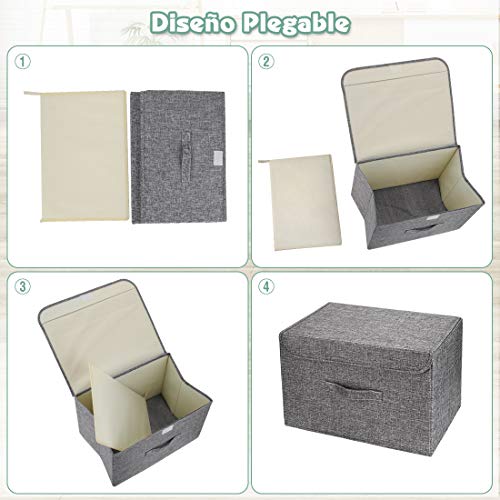 DIMJ Cajas Almacenaje Lavable, Juegos de 2 Cajas Organizadoras con Tapa y Asa, Cubos de Almacenamiento Plegable, Cajas de Tela para Ropa Juguetes Libros