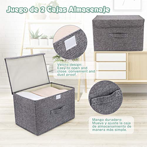 DIMJ Cajas Almacenaje Lavable, Juegos de 2 Cajas Organizadoras con Tapa y Asa, Cubos de Almacenamiento Plegable, Cajas de Tela para Ropa Juguetes Libros