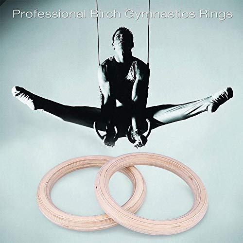 DINAER Nuevos Anillos de Gimnasia de Ejercicio de Madera de 28 mm Anillos de Gimnasia Pull Ups Músculos para el hogar Gimnasio y Cross Fitness Correas Ajustables con Hebillas largas-Amarillo_España