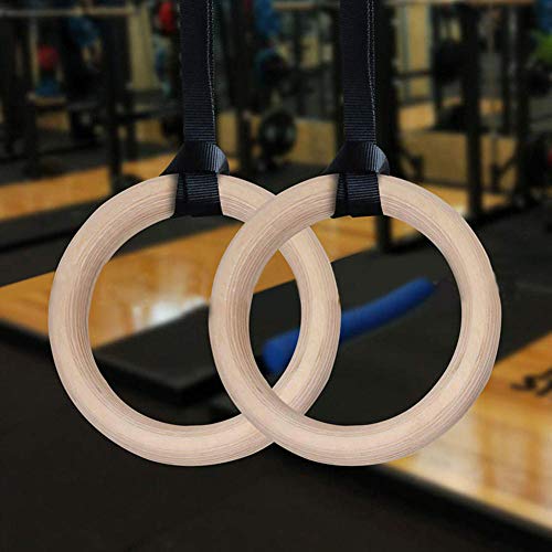 DINAER Nuevos Anillos de Gimnasia de Ejercicio de Madera de 28 mm Anillos de Gimnasia Pull Ups Músculos para el hogar Gimnasio y Cross Fitness Correas Ajustables con Hebillas largas-Amarillo_España