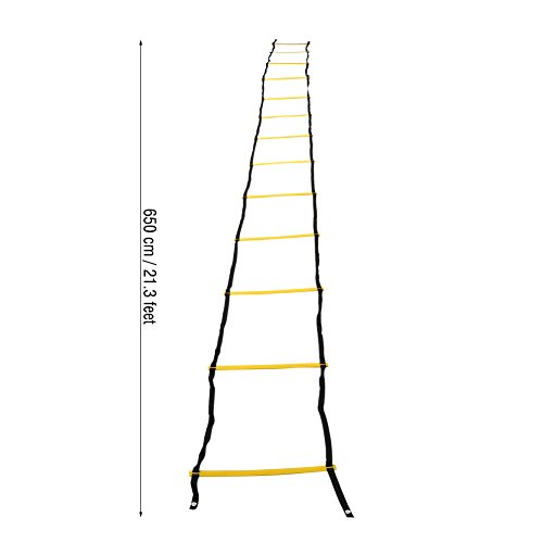 Dioche Escalera Futbol, Premium Super Flat Escalera Ajustable, Equipo de Entrenamiento de Velocidad para Trabajo de pies de Alta Intensidad, Unisex Adulto(7 - Peldaño-Amarillo + Negro)