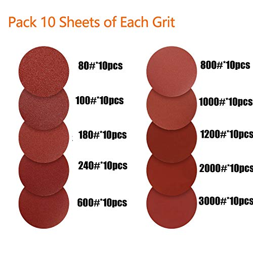 Disco de Lija - WENTS 100 piezas 50 mm Grano Cada Discos de Pulir Velcro Recambios de lijas Discos autoadhesivos de papel 80/100/180/240/600/800/1000/1200/2000/3000