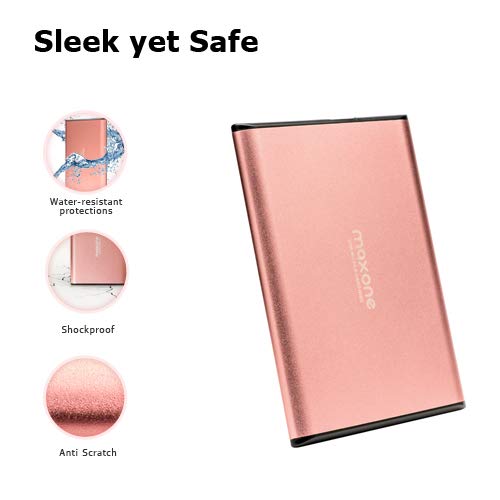 Disco duro externo 500GB - 2.5" USB 3.0 Ultrafino Diseño Metálico HDD Portátil para Mac, PC, Laptop, Ordenador, Xbox one, PS4, Smart TV, Chromebook - Rose Pink