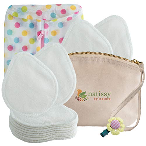 Discos de lactancia lavables de Bambú, 14 Almohadillas de Enfermería Reutilizables suaves y cómodos HECHAS EN LA UE; para lactancia materna; EXTRA Bolsa de Lavandería y de Almacenar; Regalo para bebé