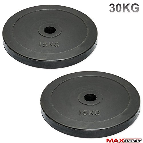 Discos de pesas olímpicos de MaxStrength de goma, para gimnasio o culturismo (5 cm, 15 kg) (personalizable), color negro, tamaño 15kg x 2 = 30